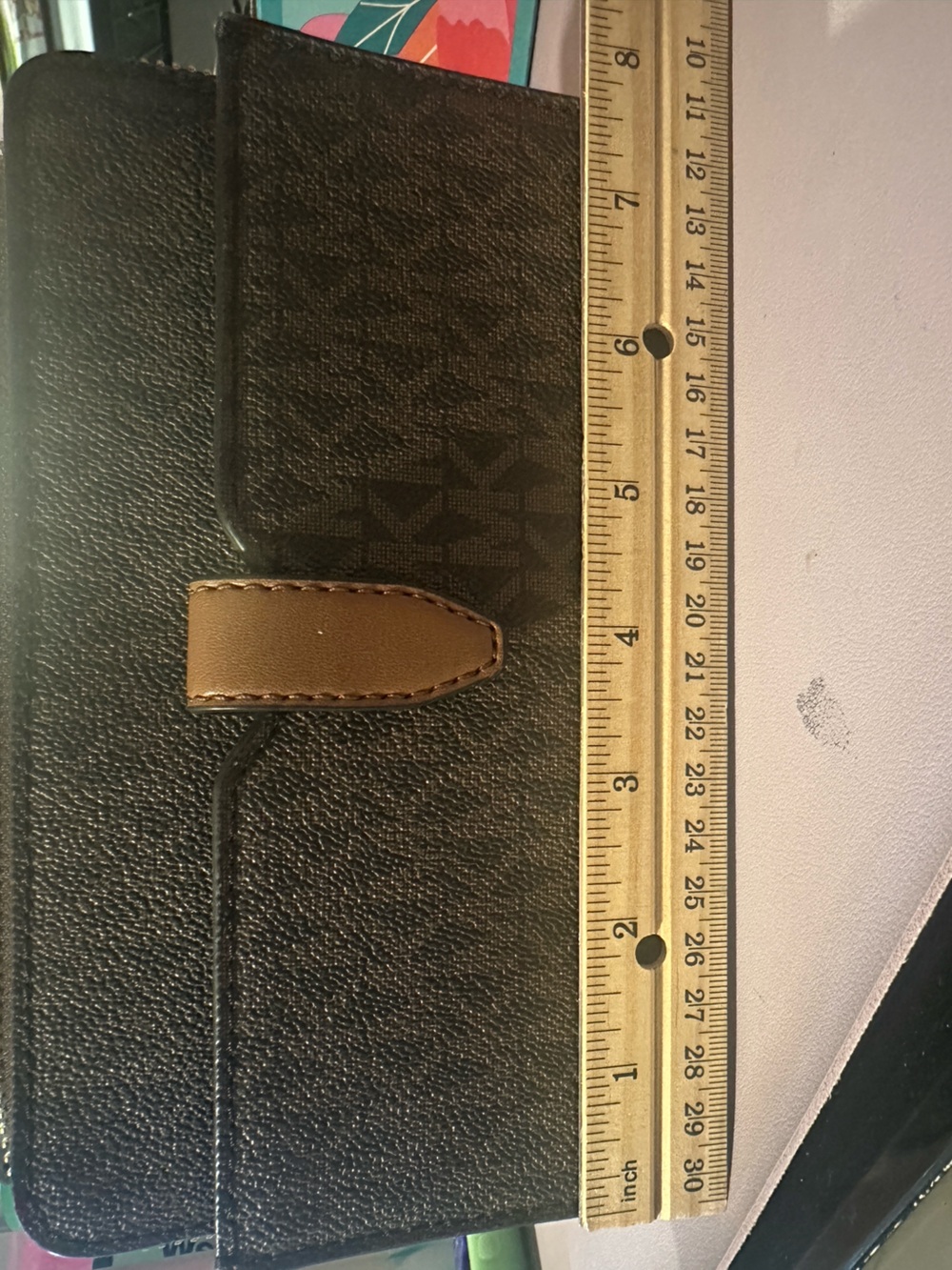 Michael Kors Brown Monogram Leather Top-Handle Wallet - Picture 11 of 12